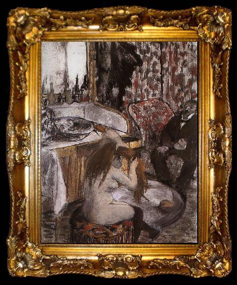 framed  Edgar Degas Nude Woman Combing her Hair, ta009-2